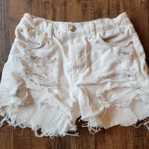 Free People We The Free Distressed White Denim Shorts